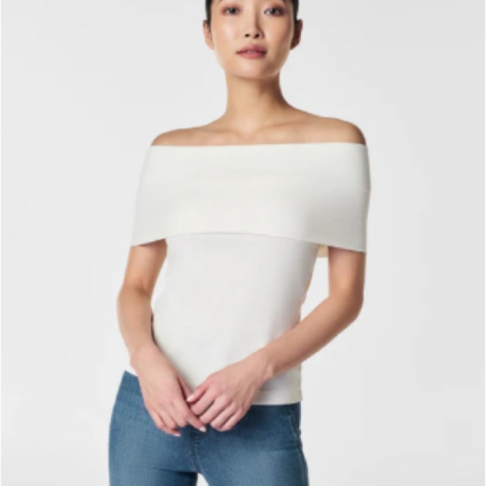 SPANX Chic Cream Off-the-Shoulder Top